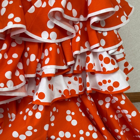 Vibrant Orange Polka Dot Flamenco Tiered Ruffle Dress - Picture 3 of 8